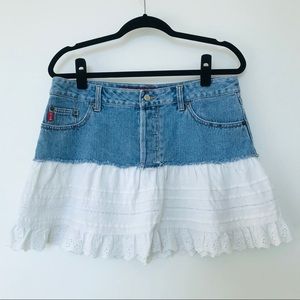 Mudd Denim and White Cotton Lace Skirt